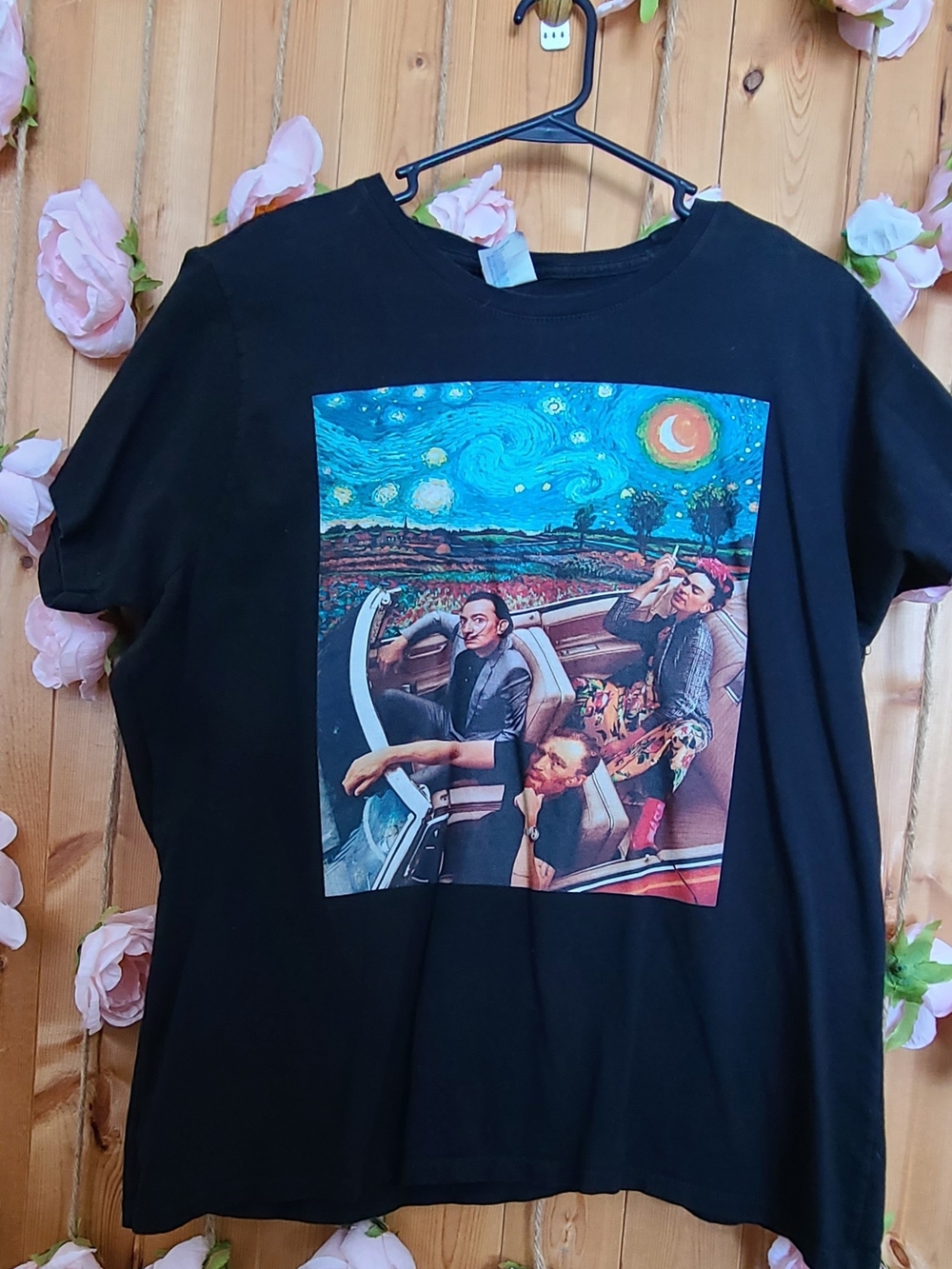 Black Short-Sleeve Graphic Tee with Vibrant Scenic Print